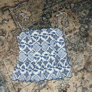 Lucy Paris Blue and White Patterned Top